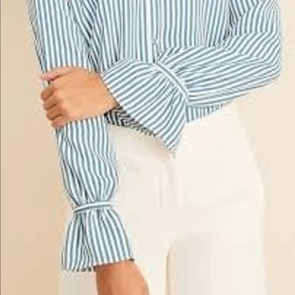 Ann Taylor petite striped shirred button down shirt size small petite - Picture 3 of 9